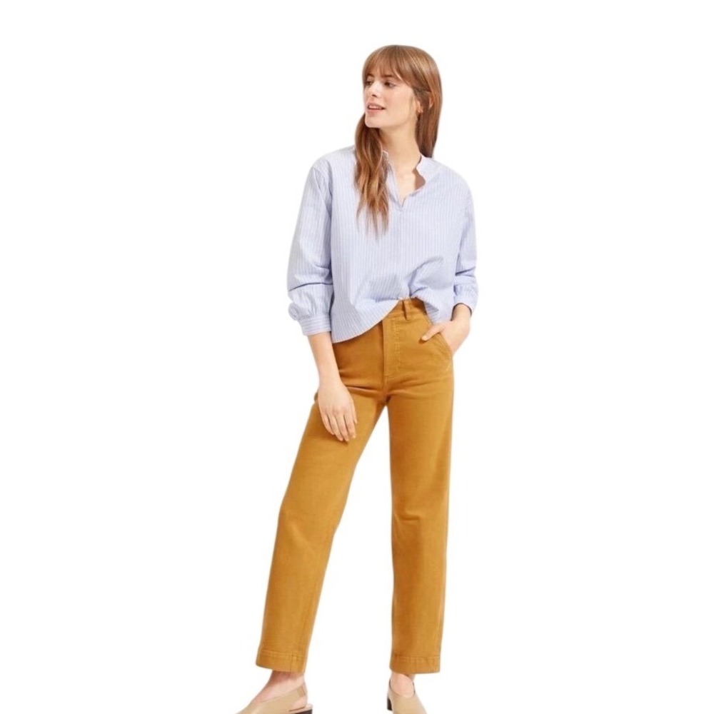 Everlane Cropped Straight Leg Pants Ochre Brown High Rise Stretch 6
